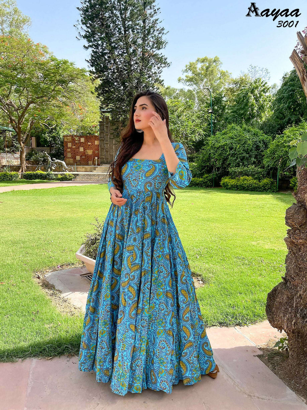 Aayaa Pure Ab Cotton Gown With Heavy Digital Print - Multi Color | Grocsy