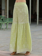 Juniper Women's Lime Green Cambric Floral Print Kurta Sharara Sets | Grocsy
