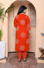 Miravan Womens Orange Floral Print Straight Kurta With Palazzo | Grocsy
