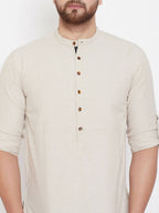 Even Apparels Beige Pure Cotton Men's Kurta With Band Collar | Grocsy