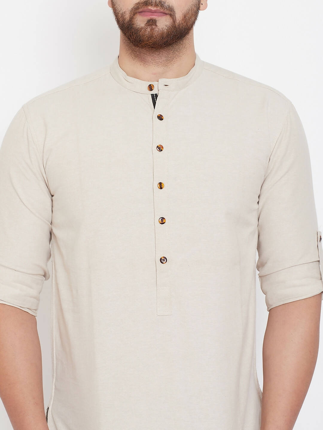 Even Apparels Beige Pure Cotton Men's Kurta With Band Collar | Grocsy