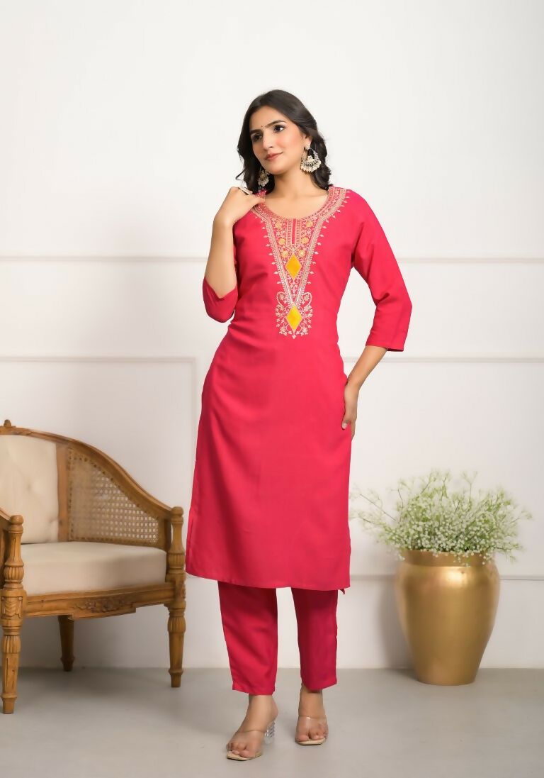 Festive Wear Ethnic Red silk viscose Stitched Suit With Dupatta - Tanisha | Grocsy