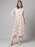 FIORRA Women's White Cotton A-line Kurta with Palazzo | Grocsy