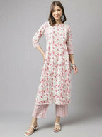 FIORRA Women's White Cotton A-line Kurta with Palazzo | Grocsy