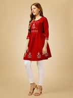 Jyoti Fashion Women's Red Viscose Rayon Embroidered Casual Top | Grocsy