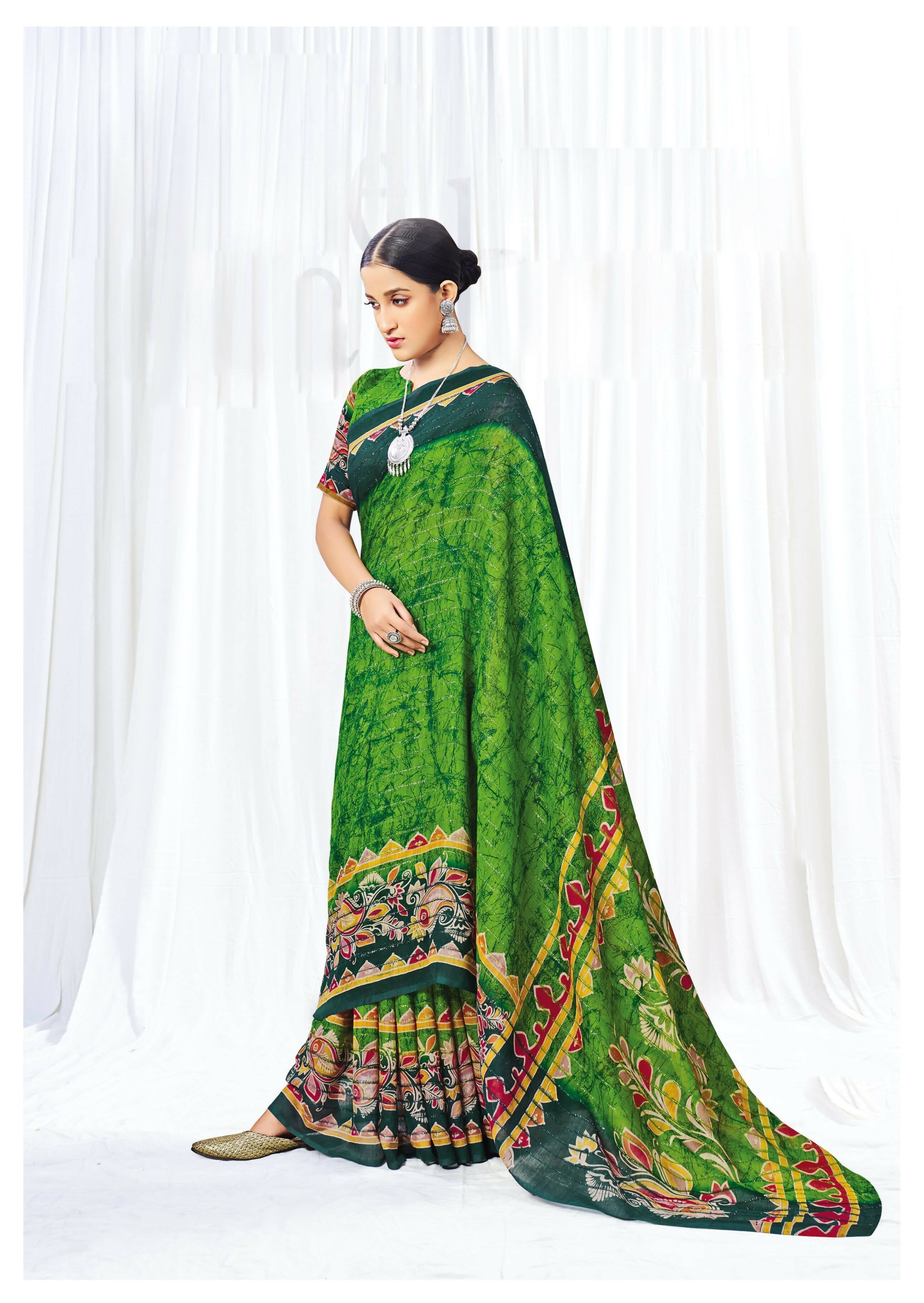 Light Green Chanderi Cotton Floral Printed Saree With Unstitched Blouse Piece - Kathika | Grocsy