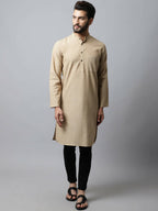 Even Apparels Beige Color Pure Cotton Men's Kurta With Band Collar (SLD1196) | Grocsy
