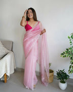 Vamsee Sheetal Peach Organza Saree | Grocsy