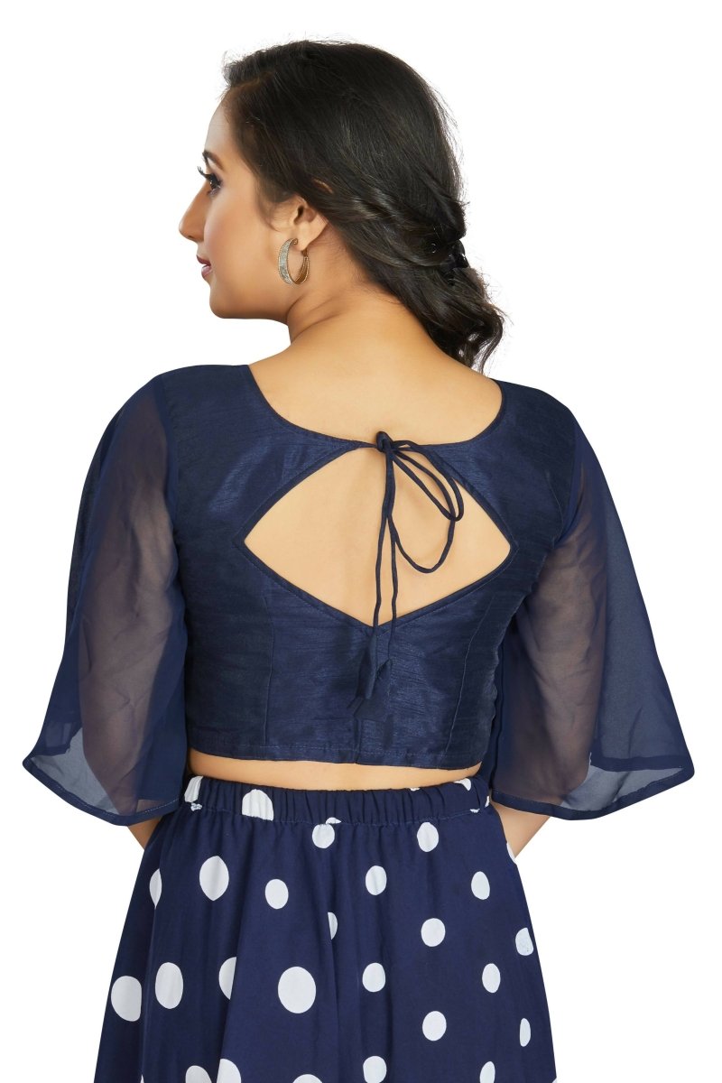 Aastha Fashion Women's Women's Navy Blue Art Silk Umbrella Sleeves Readymade Blouse | Grocsy