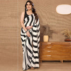 Women's Partywear Designer Black&White Georgette Fancy Saree - Satrangi | Grocsy