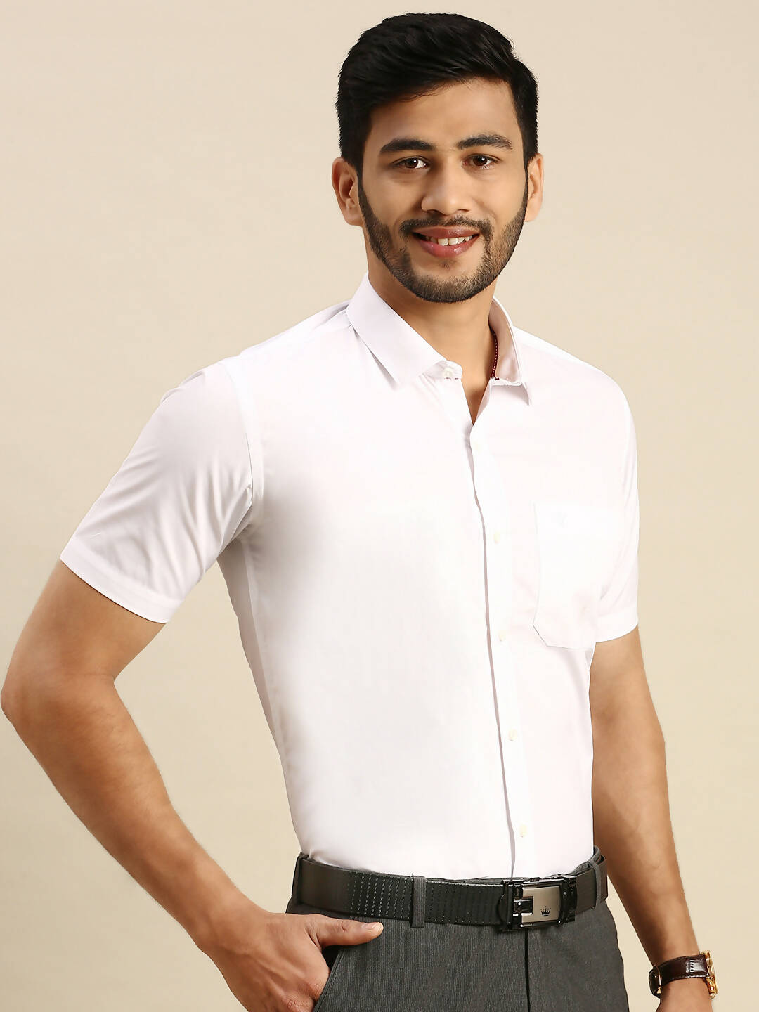 Ramraj Cotton Mens Half Sleeve White Shirt Plus Size - 100% Cotton | Grocsy