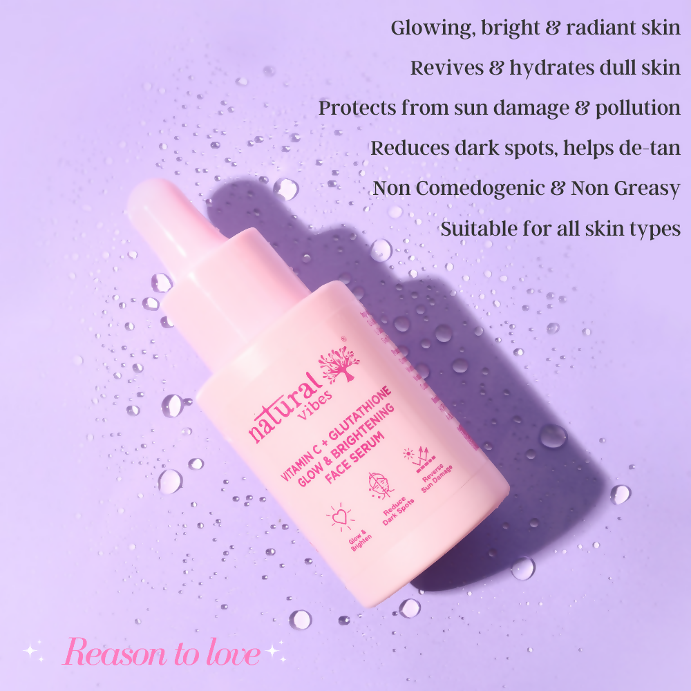 Natural Vibes Vitamin C + Glutathione Glow & Brightening Face Serum | Grocsy