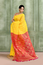 Piyari Fashion Women's Yellow Embellished Cotton Blend Jamdani Saree | Grocsy
