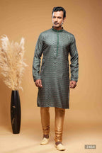 Raivat Ethnic Art Silk Digital Print Pintux Work Kurta Pajama In Green Colour | Grocsy