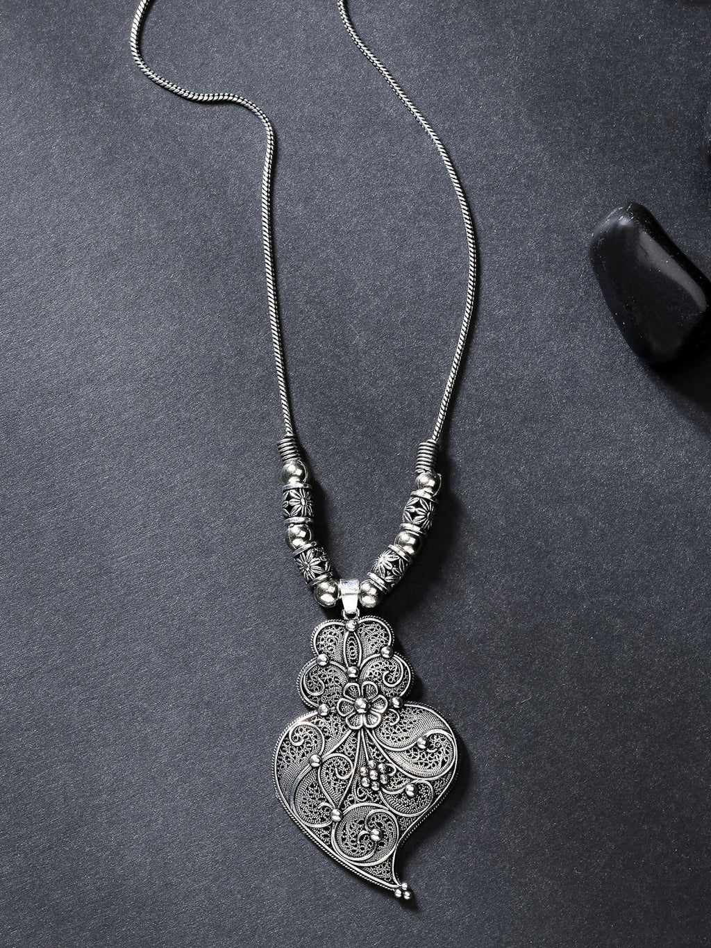 NVR Women's Silver-Toned German Silver Oxidised Pendant with Chain | Grocsy