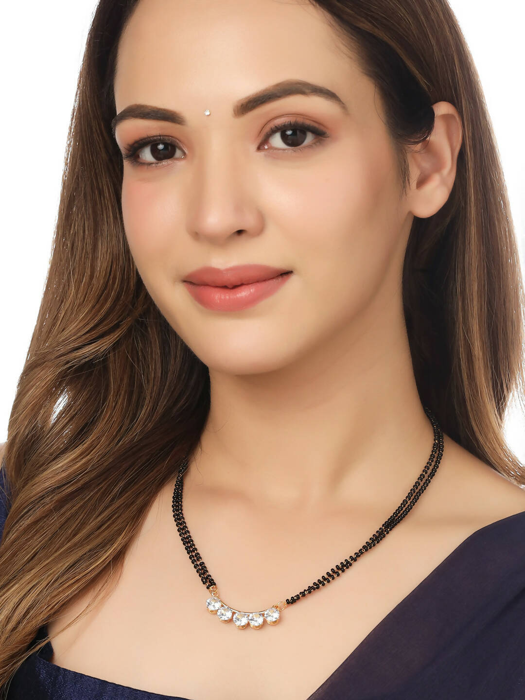 NVR Women Ethnic Gold-Polished Beaded Mangalsutra With Ad Stone | Grocsy