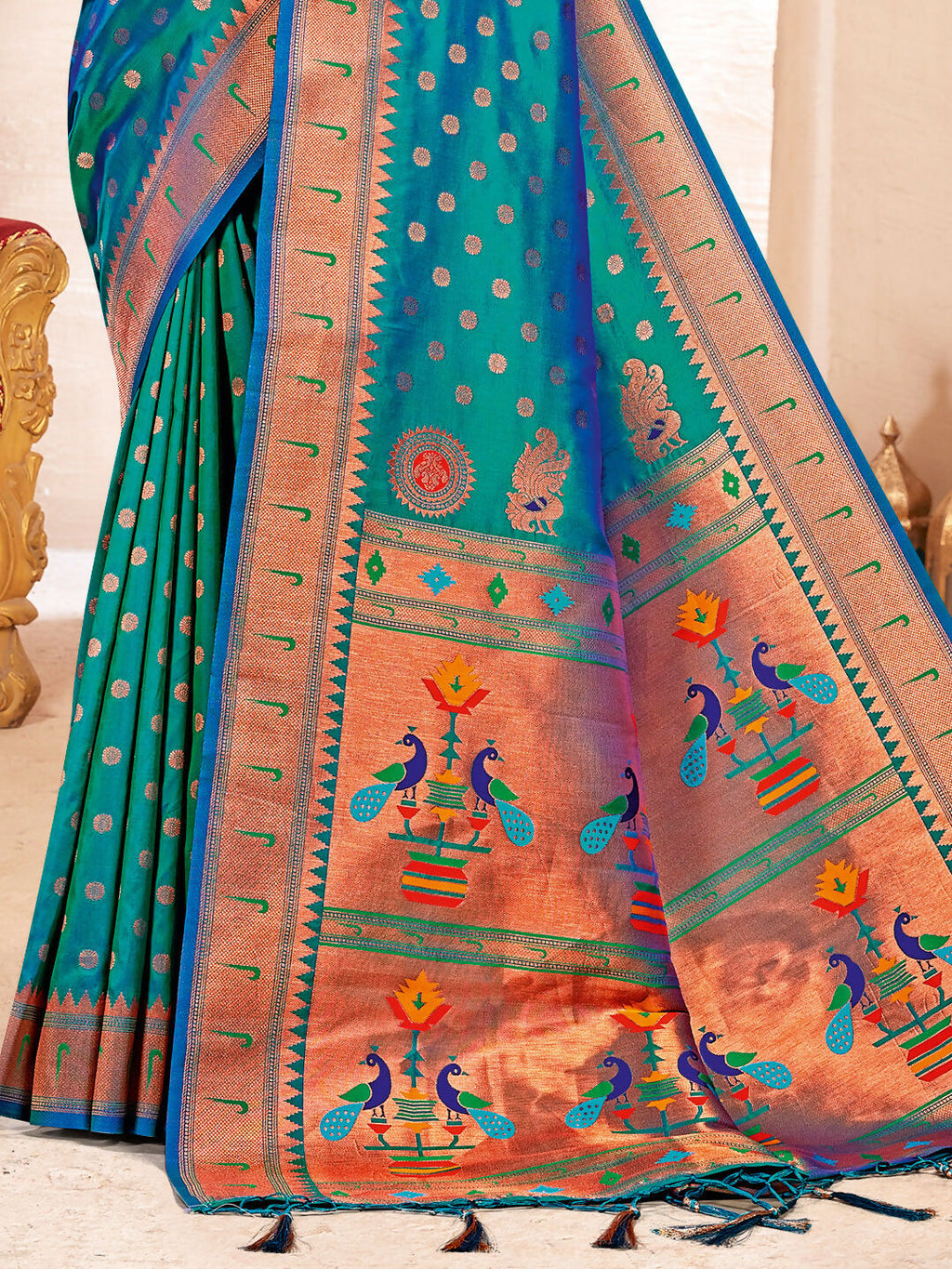 Shree Shyam Fashion Paithani Silk Sea Green Saree | Grocsy
