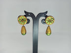 Terracotta Round Earstuds With Drops-Copper And Green | Grocsy