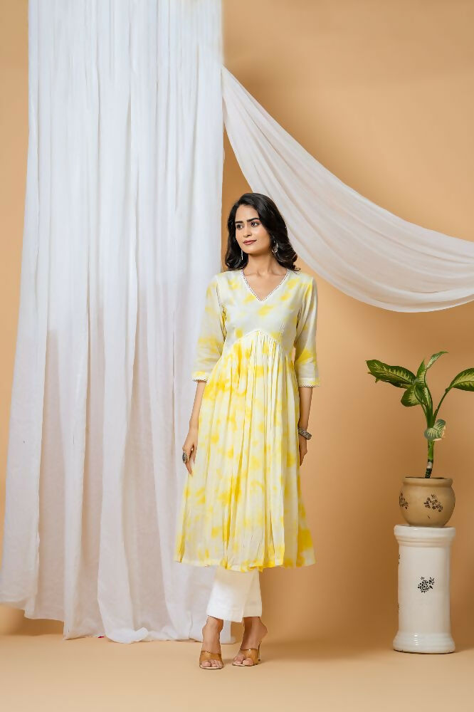 Joban Fashion Yellow Tie & Dye Kurta Pant Set | Grocsy