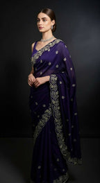 Joban Fashion Blue Fandy Satin Silk Party Wear Sarees | Grocsy