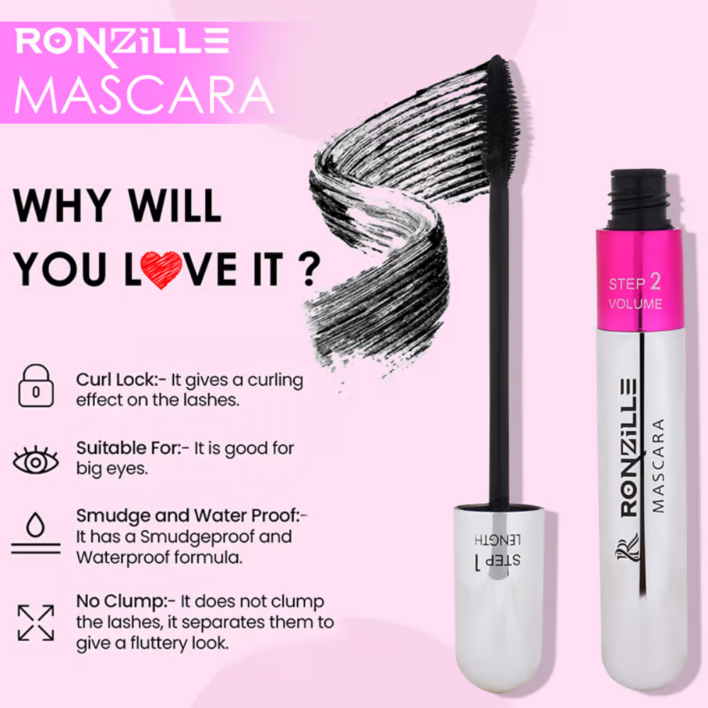 Ronzille Waterproof And Smudgeproof Two In One Mascara | Grocsy