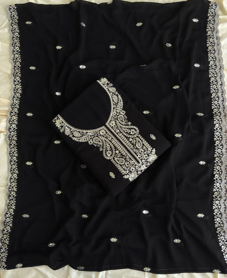 KC Black Georgette Heavy Embroidered Fancy Suit For Women | Grocsy