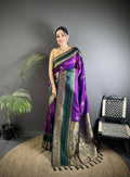 Joban Fashion Purple Banarasi Soft Silk Woven Saree | Grocsy