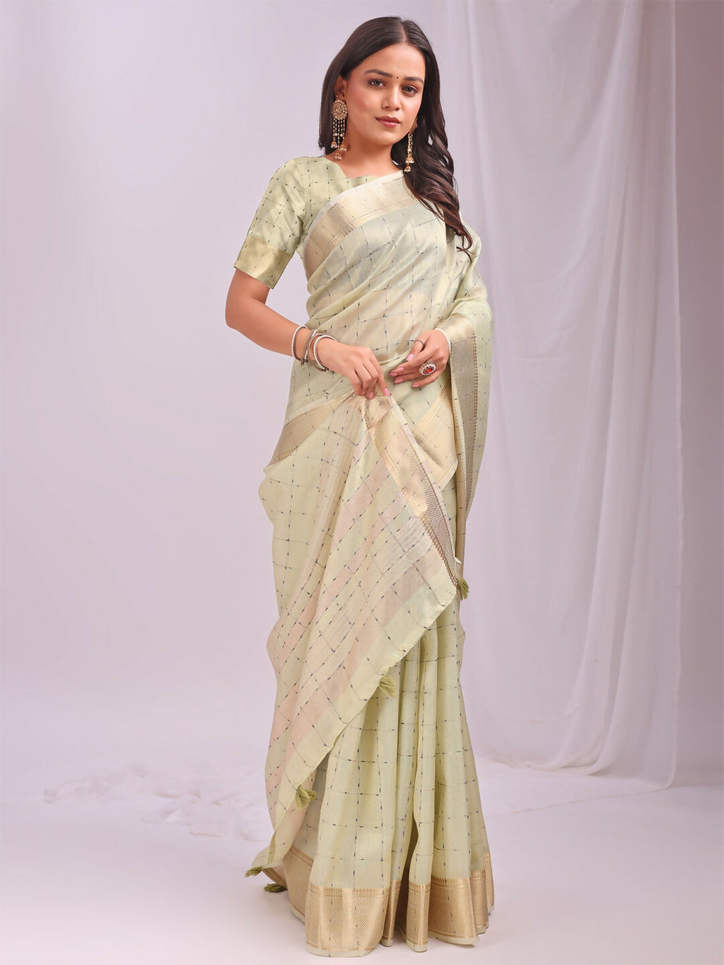 Shree Shyam Fashion Organza Light Green Saree | Grocsy