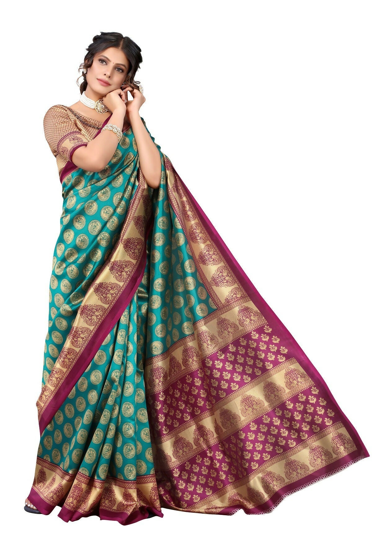 Vamika Rama Green Printed Art Silk Saree | Grocsy