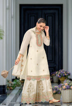 Anaita White Premium Embroidered Chinon Readymade Salwar Suit (Free Size) | Grocsy