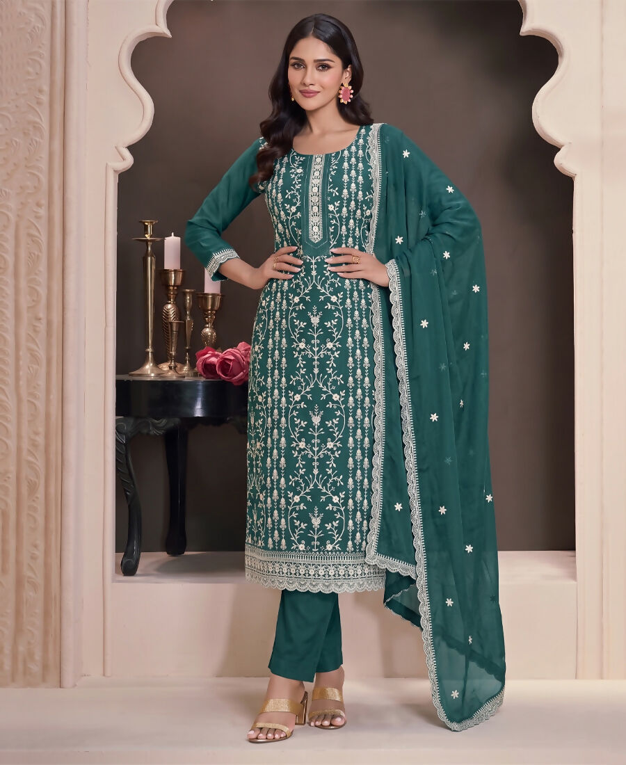 KC Aqua Blue Summer Wear Rangoli Silk Straight Suit For Women | Grocsy