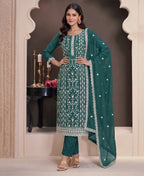KC Aqua Blue Summer Wear Rangoli Silk Straight Suit For Women | Grocsy