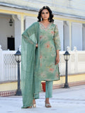 Vaasva Women's Green Viscose Tissue Digital Printed Suit Set | Grocsy