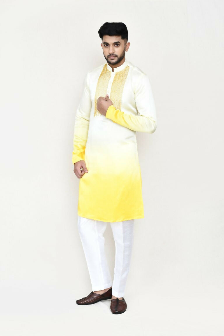 Joban Fashion Yellow Colored Satin Silk Fabric Kurta With Straight Fit Pant | Grocsy
