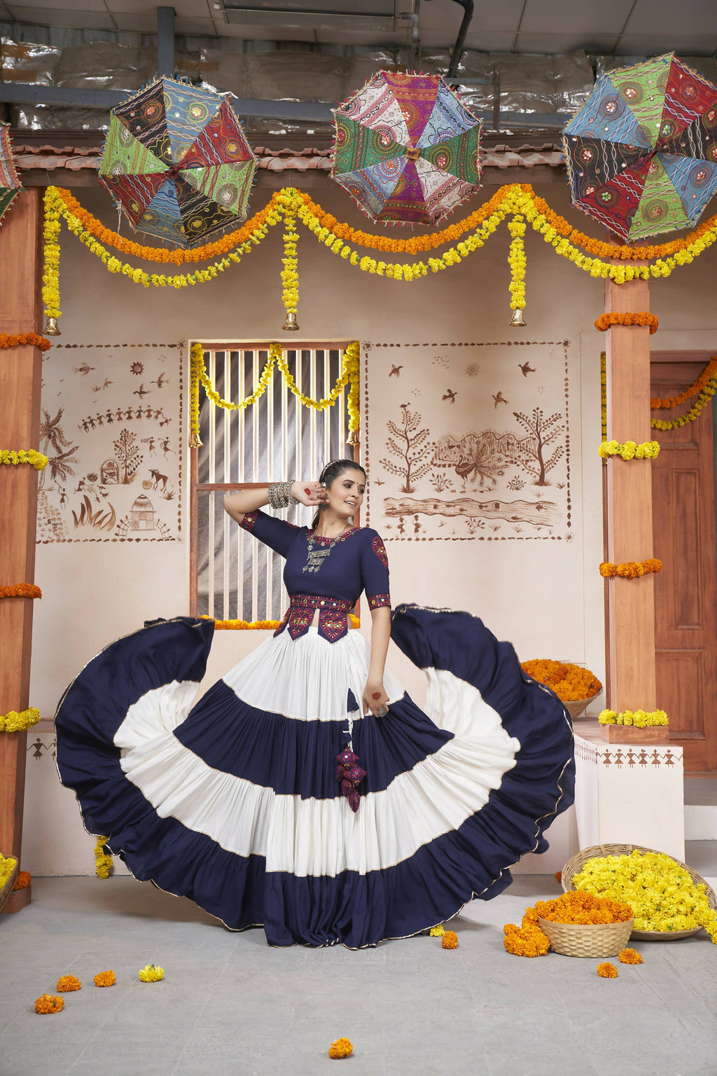 Multi Color Viscose Rayon Navratri Lehenga Choli with Dupatta - Raas | Grocsy