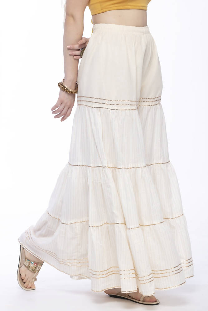 Mominos Fashion Cotton Off White Stripe With Gota Sharara | Grocsy