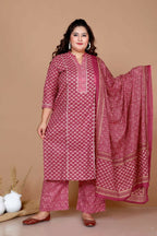 Miravan Women Plus Size Pink Straight Floral Printed Kurta & Palazzo With Dupatta | Grocsy