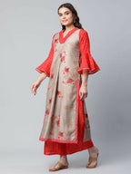 Ahalyaa Womens Chiku Chanderi Printed Kurta Palazzo Set | Grocsy