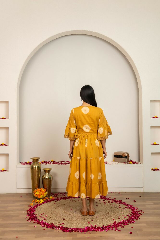 Joban Fashion Mustard Yellow Tie & Dye Cotton Dress | Grocsy