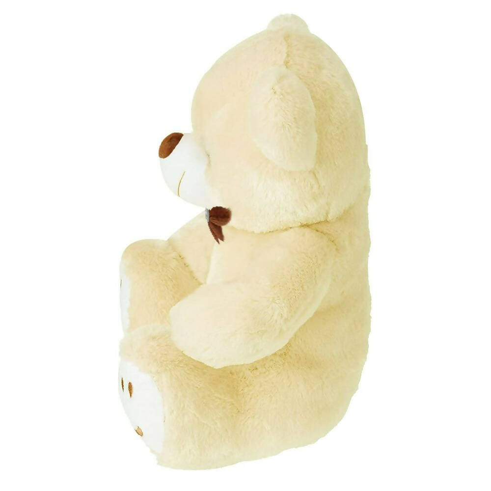 Webby Plush Cute Sitting Teddy Bear Soft Toys with Neck Bow and Foot Print (Beige) | Grocsy