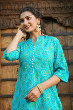 Aramya Straight Soft Cotton Bandhani Print Women's Kurta - Blue | Grocsy
