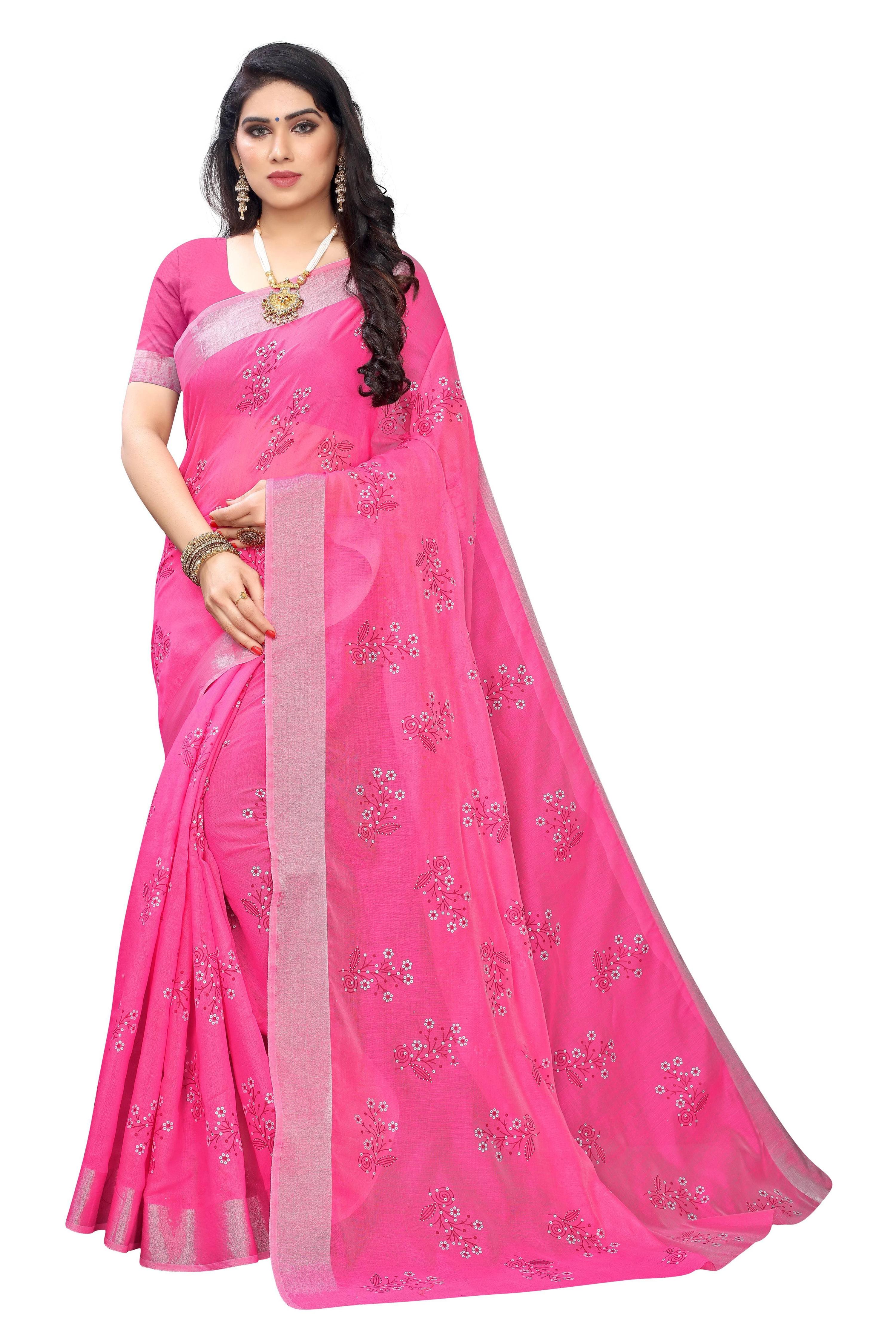 Vamika Pink Chanderi Designer Saree | Grocsy