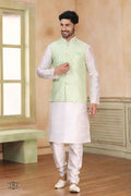 Raivat Ethnic Jacquard Banarasi Silk Woven Work 3 Pics Jacket Set In Pista Green Colour | Grocsy