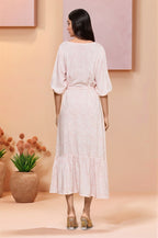 Joban Fashion Light Pink Flower Printed Riyon Maxi Dress | Grocsy