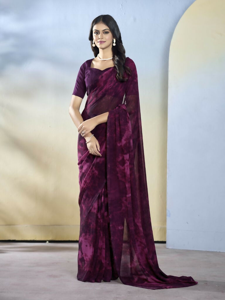 Wine Georgette Designer Printed Ready to Wear Saree - Samyana | Grocsy