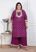 Miravan Plus Size Women Cotton Magenta Gota Work Kurta With Flared Palazzo | Grocsy