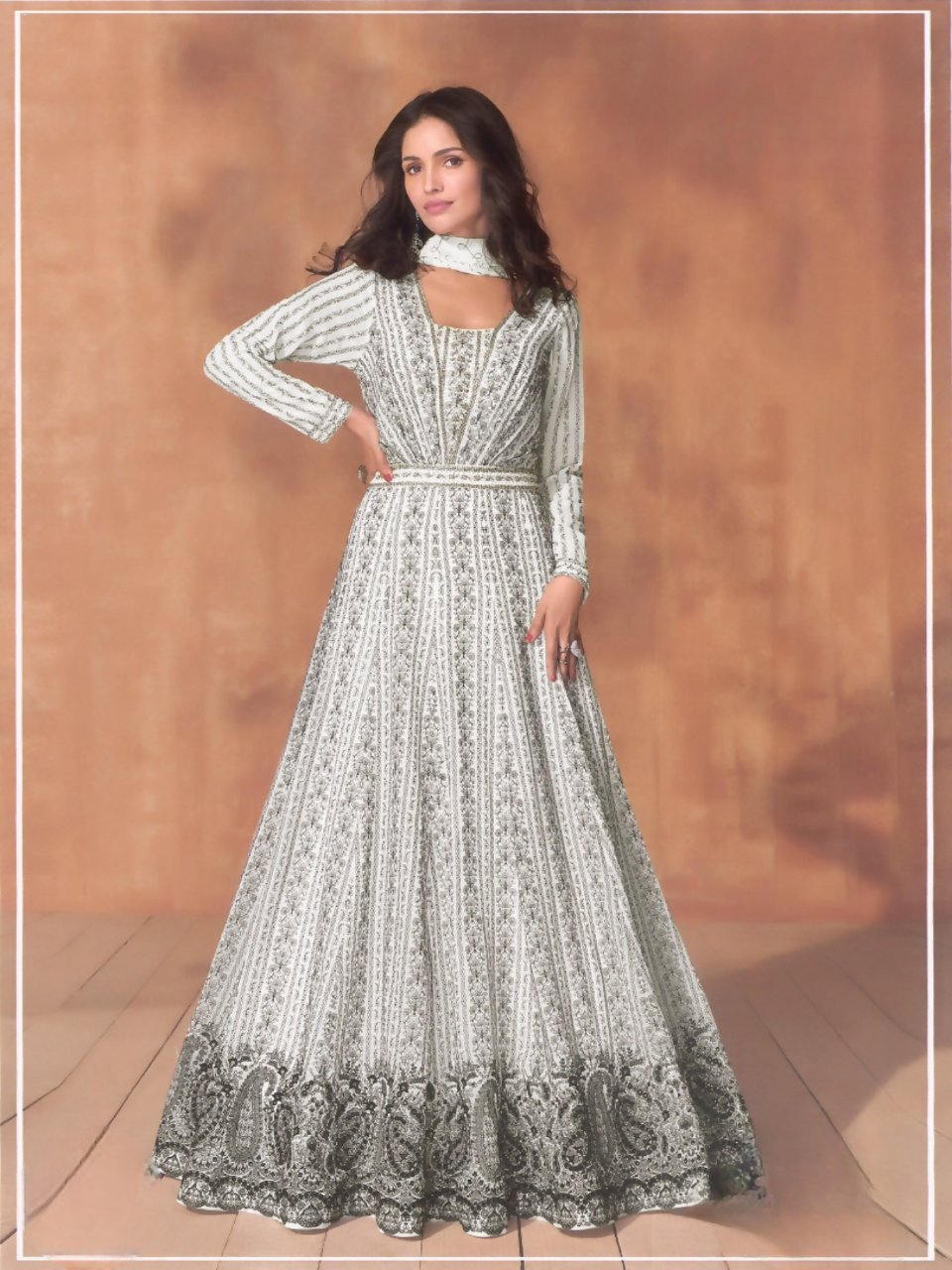 Anaita White Georgette Readymade Anarkali Suit with Sequence Work | Grocsy