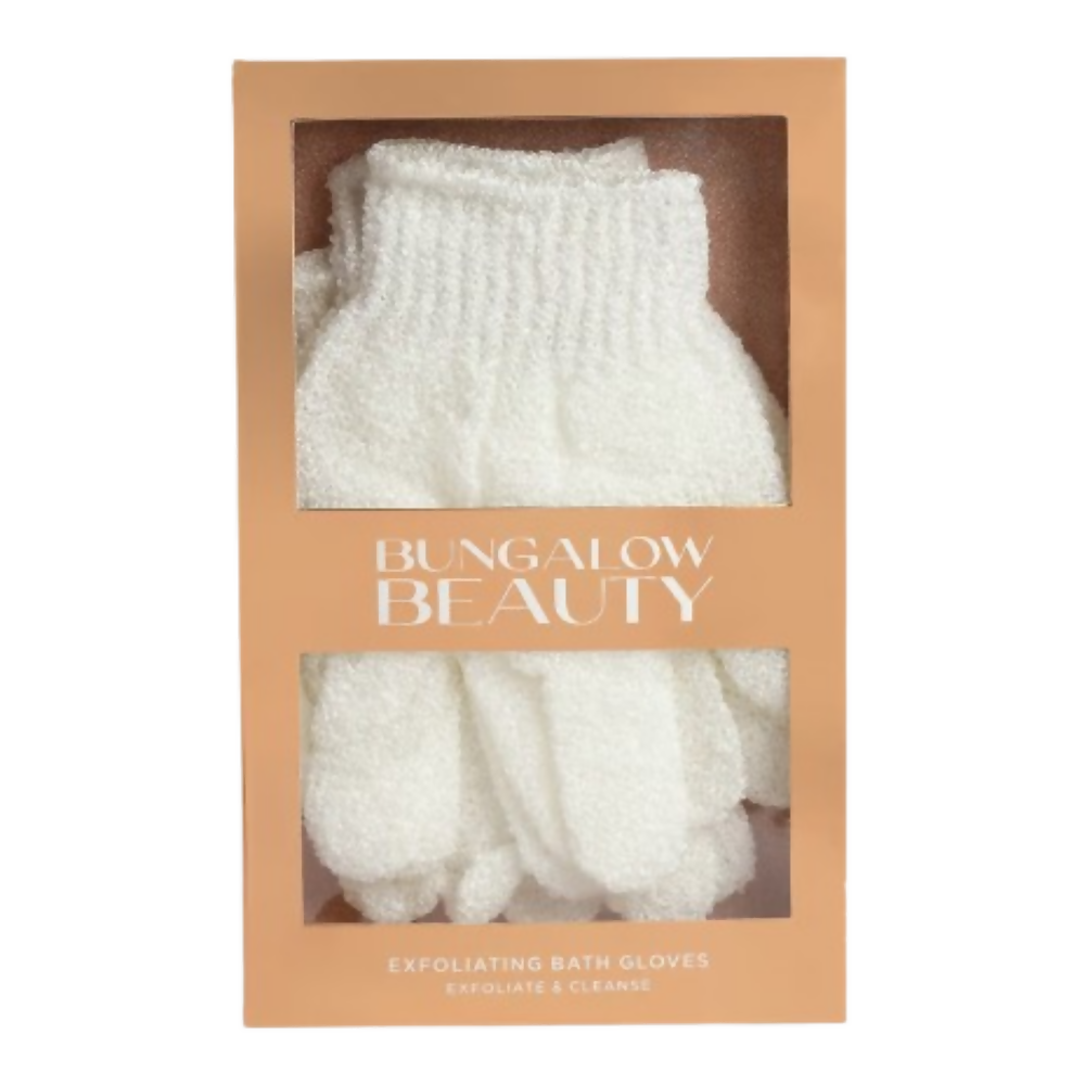 BUNGALOW BEAUTY Exfoliating Bath Gloves - White | Grocsy