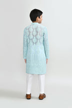 Joban Fashion Georgette Aqua Green Kurta With Straight Fit Pant | Grocsy