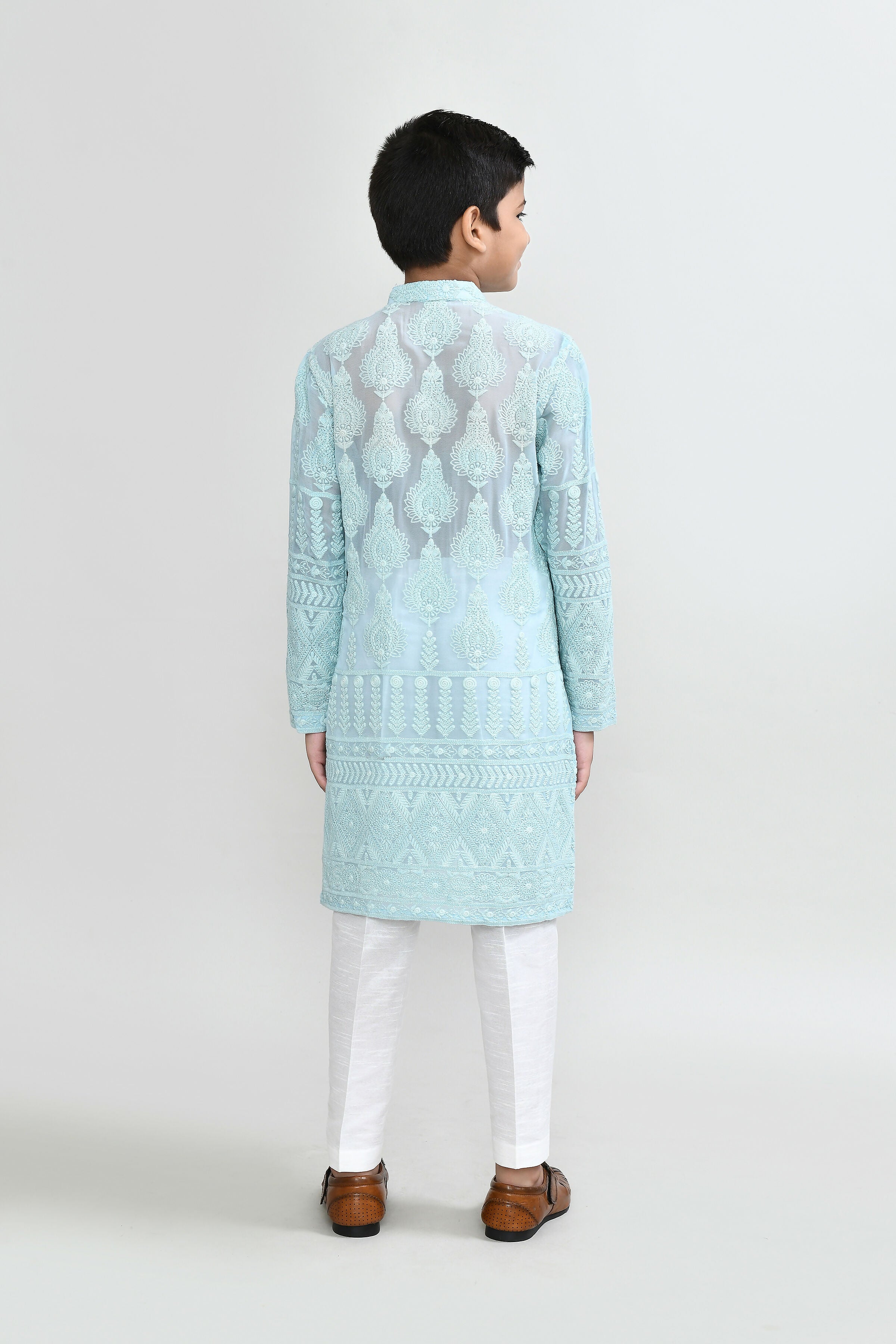 Joban Fashion Georgette Aqua Green Kurta With Straight Fit Pant | Grocsy